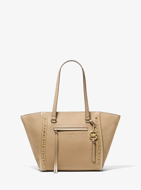 Damske Prenosná Taška Michael Kors Carine Medium Studded Pebbled Leather Hnede - Kabelky Michael Kors Obchod | MINHE-6907